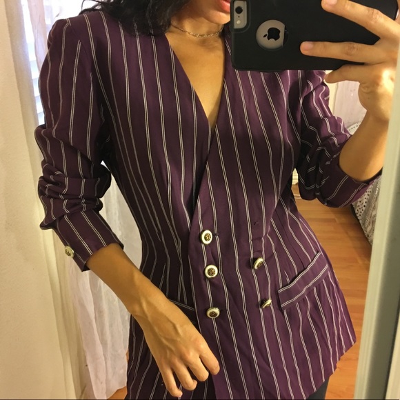 Vintage Jackets & Blazers - vintage plum pinstripe double breasted blazer